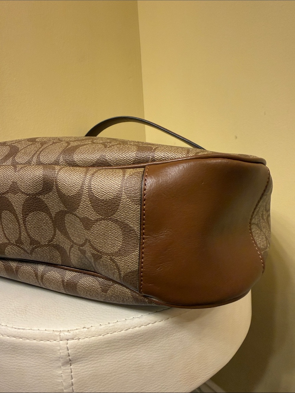Coach Brown Signature Canvas Shoulder Bag with Leather Trim - Picture 5 of 6